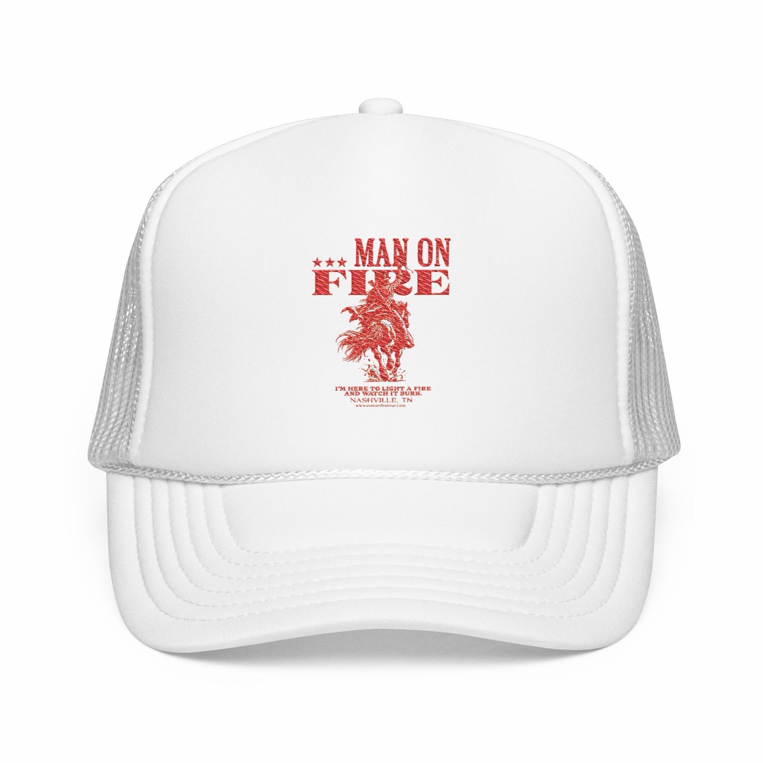 MAN ON FIRE white trucker hat